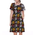 thumbnail image 1 of Rocae Pumpkin And Flying Bat for Dresses Summer Casual Ruffle Short Sleeve Cute Crew Neck Flowy Dress with Pockets, 1 of 6