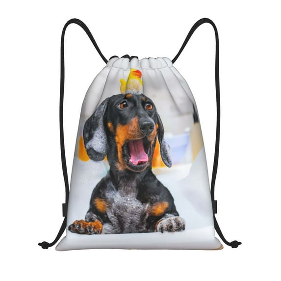 Rocae Puppy Sits In Bathtub for Gym Bag Drawstring Bags Gym Backpack for Gym, Travel, Sports, Swimming, Beach-Small