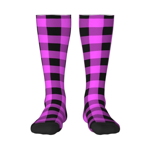 Rocae Purple Black Buffalo Plaid for Novelty Casual compression Socks For Women Men Contrast Color Stockings