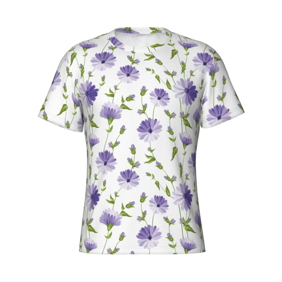Rocae Purple Chicory for Men's Moisture-Wicking Crew Tee - T-Shirt for Sports, Outdoor Activities, and Casual WearLarge