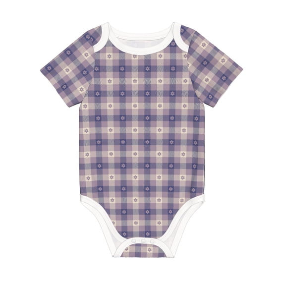 Rocae Purple Floral Gingham Check Plaid for Baby Climbing Clothes Soft Baby Romper for Active Infants Comfortable and Breathable Crawling Jumpsuit Unisex Baby Outfit 6 Months