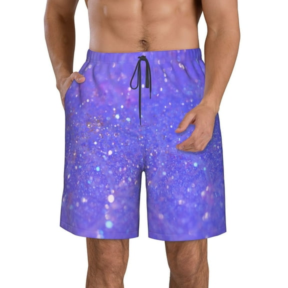 Rocae Purple Glitter for Men's Beach Shorts Casual Elastic Waist Drawstring Summer Beach Shorts,S-3XL-X-Large