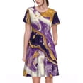thumbnail image 1 of Rocae Purple Gold Marble Swirls for Dresses Summer Casual Ruffle Short Sleeve Cute Crew Neck Flowy Dress with Pockets, 1 of 6