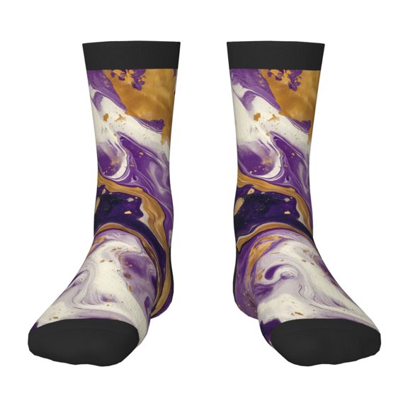 Rocae Purple Gold Marble Swirls for Girls Boys Crew Socks,Children's Socks, Kids Socks, Toddler Socks: Daily Wear with Kids School Uniform