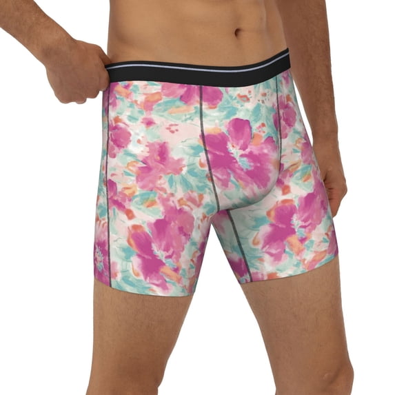 Rocae Purple Watercolor Flowers for Stretch Moisture-Wicking Underwear,Men's Underwear Boxer Briefs Medium