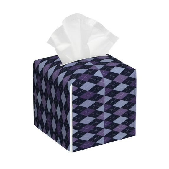 Rocae Purple and Blue Squares for High-grade Leather Tissue Box, Exquisite Fashionable Design, Office Tissue Box, Waterproof Family Tissue Box