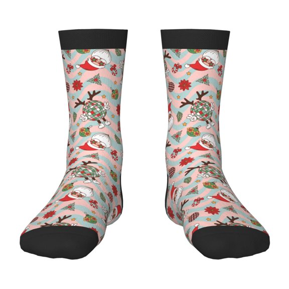 Rocae Quirky Santa Reindeer Retro Wave for Girls Boys Crew Socks,Children's Socks, Kids Socks, Toddler Socks: Daily Wear with Kids School Uniform