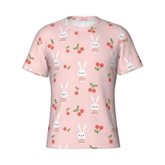 Rocae Rabbit And Cherry for Men's Moisture-Wicking Crew Tee - T-Shirt for Sports, Outdoor Activities, and Casual WearX-Large