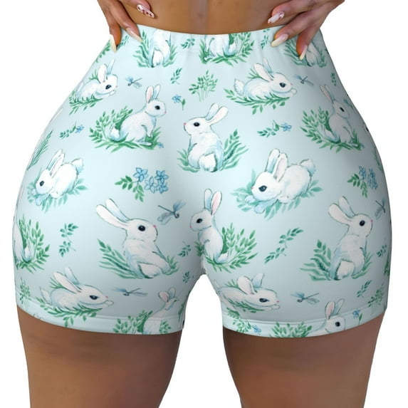 Rocae Rabbit And Dragonfly for Women's Quick-Dry Running Shorts,Ladies Active Athletic Apparel Yoga Workout Gym Running Volleyball Spandex Shorts Medium