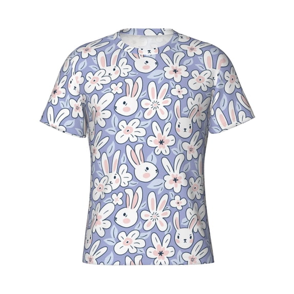Rocae Rabbit And Floral for Men's Moisture-Wicking Crew Tee - T-Shirt for Sports, Outdoor Activities, and Casual Wear