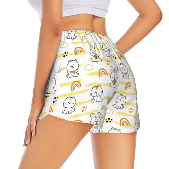 Rocae Rabbit And Milk Tea for Women's Athletic Shorts Quick Dry Workout Hiking Shorts With Pockets for Running, Yoga, Gym, Sports Medium