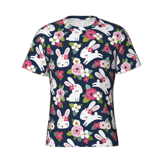Rocae Rabbit And Rose for Men's Moisture-Wicking Crew Tee - T-Shirt for Sports, Outdoor Activities, and Casual Wear3X-Large