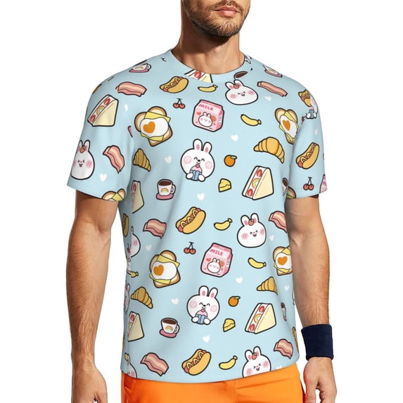 Rocae Rabbit Burger Coffee for Men's Mesh Quick-Dry Short Sleeve Workout T-Shirt,Mens Crew Neck Tee Lightweight Soft Classic T Shirts X-Large