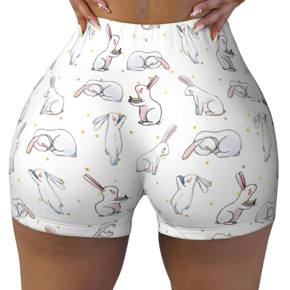 Rocae Rabbit Eating for Women's Quick-Dry Running Shorts,Ladies Active Athletic Apparel Yoga Workout Gym Running Volleyball Spandex Shorts Medium