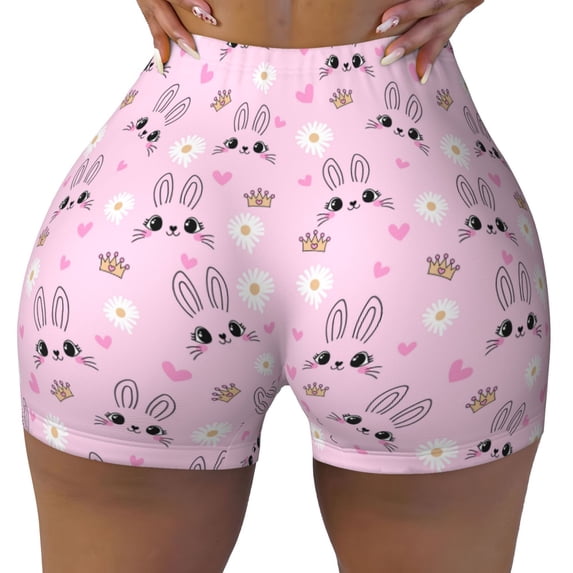 Rocae Rabbit Face for Women's Quick-Dry Running Shorts,Ladies Active Athletic Apparel Yoga Workout Gym Running Volleyball Spandex Shorts Large