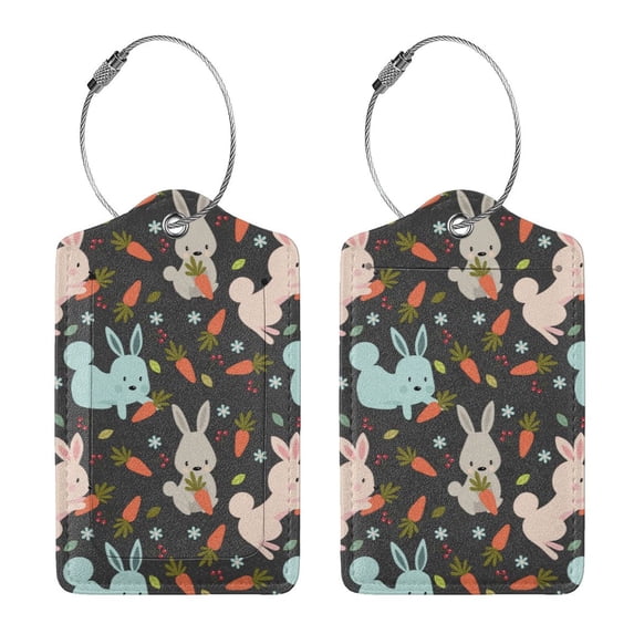 Rocae Rabbit Is Eating Carrots for Leather Luggage Baggage Tags ID Label Privacy Cover ID Label with Stainless Steel Loop and Address Card