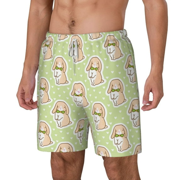 Rocae Rabbit With Tie for Men's Swim Trunks Quick Dry With Two Side Pockets and One Lined Patch PocketXX-Large