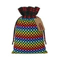 thumbnail image 1 of Rocae Rainbow Chequerboard Print Christmas Drawstring Linen Gift Bag with Drawstrings Treat Bag Goody Present Bags for Christmas Party Favor, 1 of 8