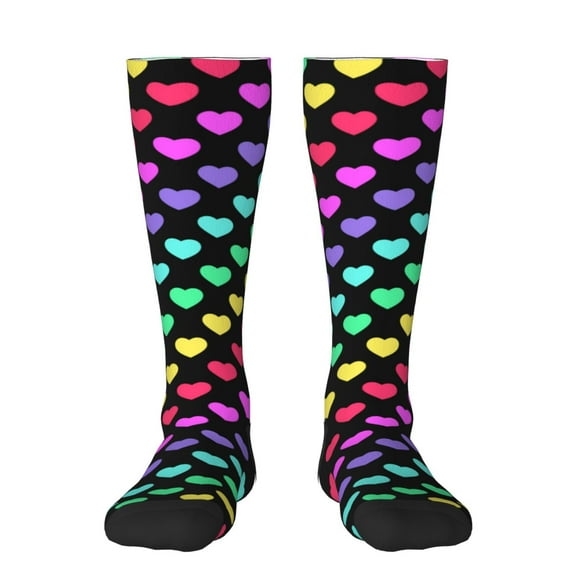 Rocae Rainbow Hearts for Novelty Casual compression Socks For Women Men Contrast Color Stockings