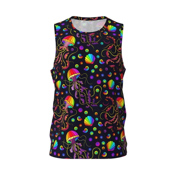 Rocae Rainbow Jellyfishes for Men's Basketball Jersey Lightweight and Breathable Athletic Tank Top,Quick-Drying Sports Jersey XX-Large