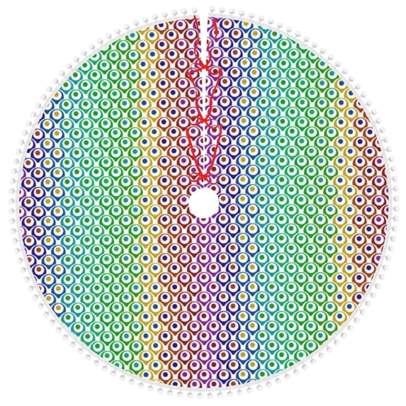 Rocae Rainbow Peacock Feathers for Christmas Tree Skirt with Pom Pom Trim for Holiday Party for Holiday Home Decor Indoor Outdoor-48"