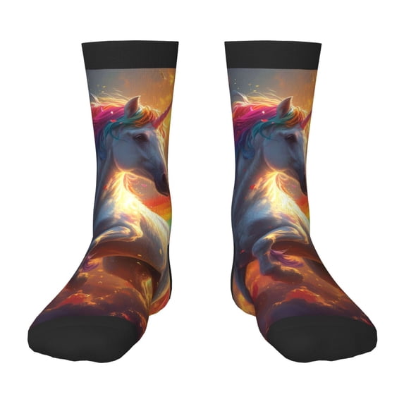 Rocae Rainbow Sunset Cloud White Horse for Girls Boys Crew Socks,Children's Socks, Kids Socks, Toddler Socks: Daily Wear with Kids School Uniform