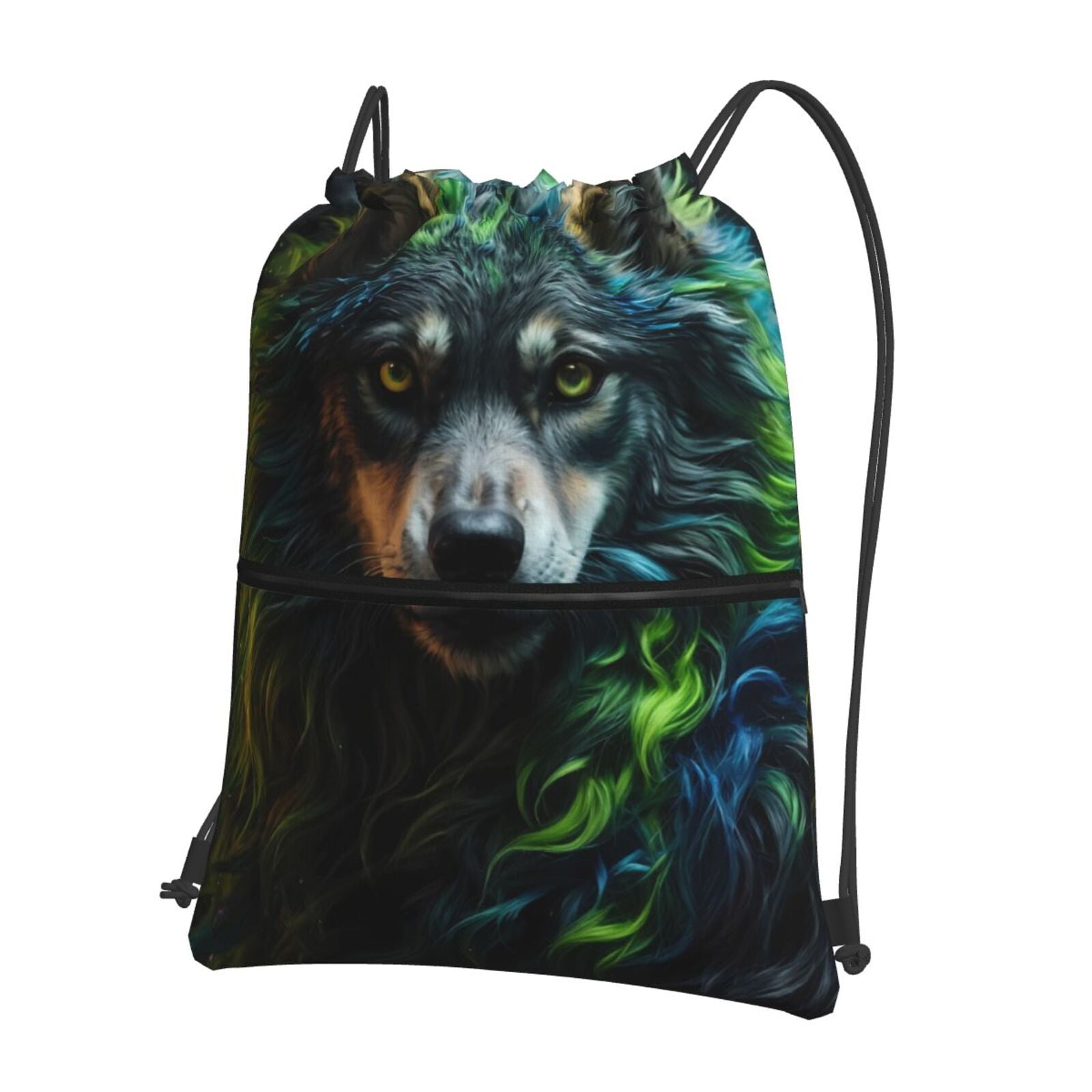 Rocae Realistic Style Colorful Wolf A for Drawstring zipper Backpack ...