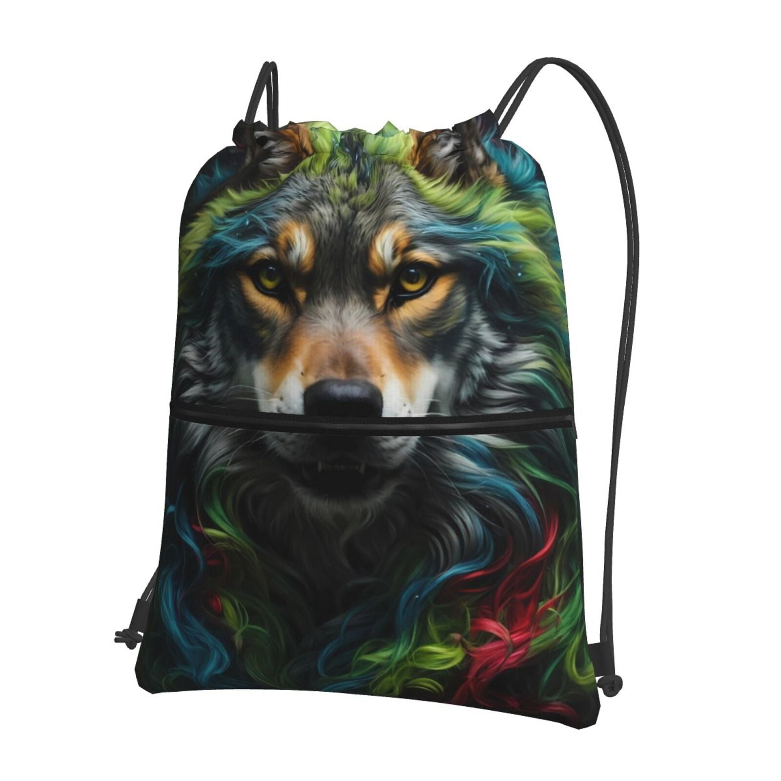 Rocae Realistic Style Colorful Wolf for Drawstring zipper Backpack Gym ...
