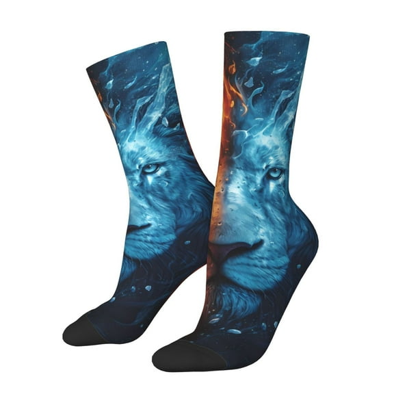 Rocae Red And Blue Fire Lion for Adult Socks Casual Athletic Stretchy Loose Socks for Women Men Non-Slip Middle Tube Socks