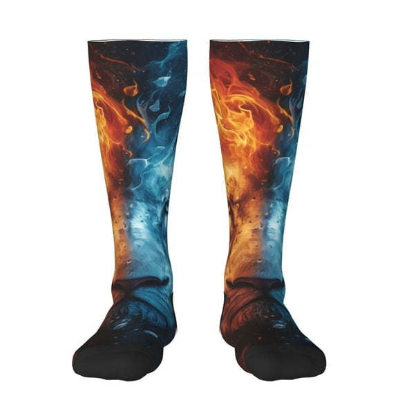 Rocae Red And Blue Fire Lion for Novelty Casual compression Socks For Women Men Contrast Color Stockings