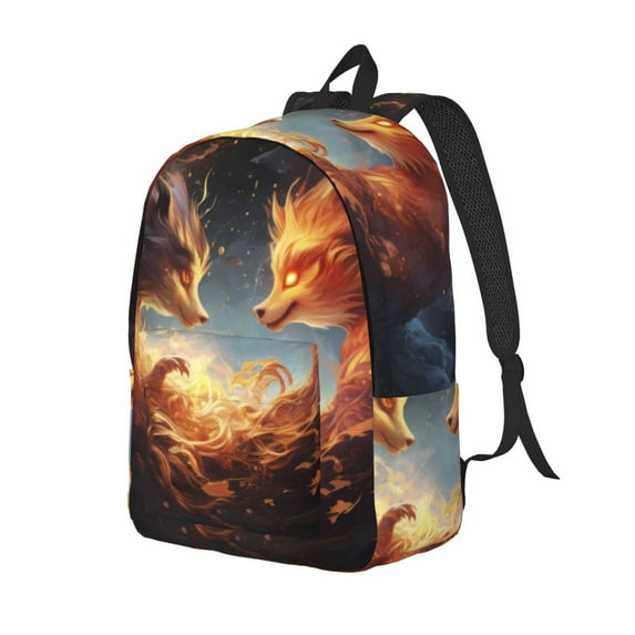 Rocae Red And Gray Flame Fox for Canvas College Laptop Backpack for Men Women-Small