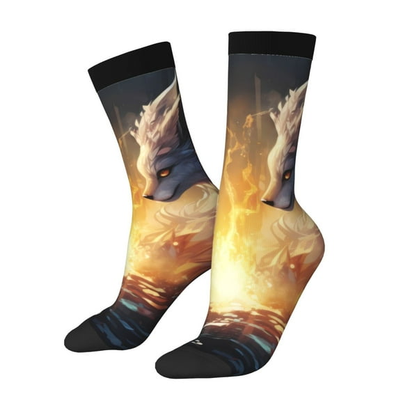 Rocae Red And White Flame Fox for Adult Socks Casual Athletic Stretchy Loose Socks for Women Men Non-Slip Middle Tube Socks