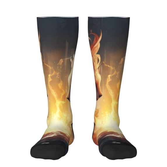 Rocae Red And White Flame Fox for Novelty Casual compression Socks For Women Men Contrast Color Stockings