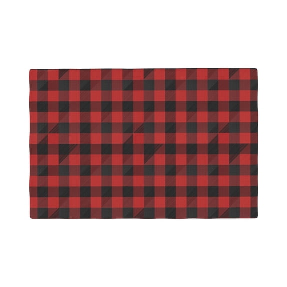 Rocae Red Black Plaid Printed Heat Resistant Place Mats,Classic Hemstitch Cloth Fabric Placemats Imitation Linen Place Mat Table Mats 18x12 inch