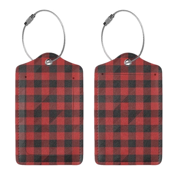 Rocae Red Black Plaid for Leather Luggage Baggage Tags ID Label Privacy Cover ID Label with Stainless Steel Loop and Address Card