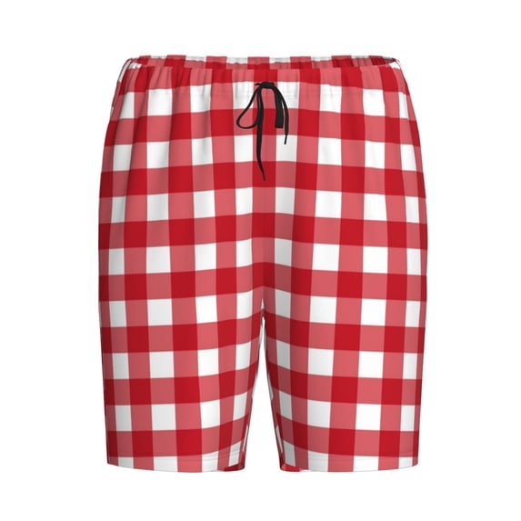 Rocae Red Checkboard for Men's Soft Sleep Pajama Shorts, Waistband and Pockets
