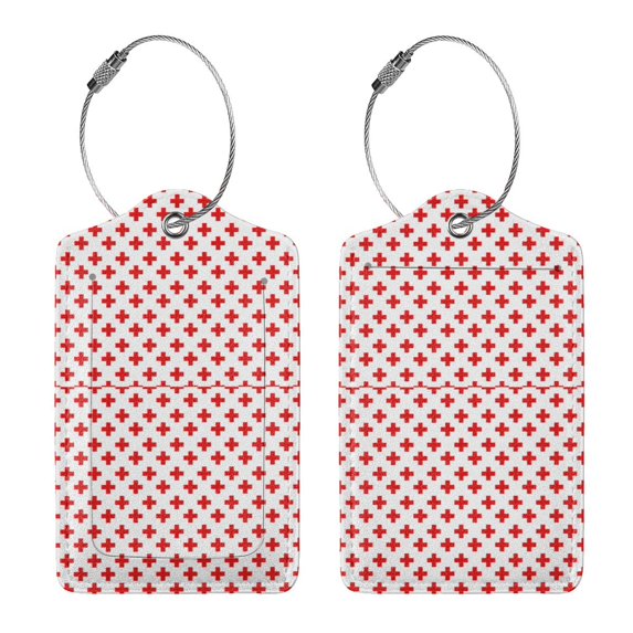 Rocae Red Cross for Leather Luggage Baggage Tags ID Label Privacy Cover ID Label with Stainless Steel Loop and Address Card