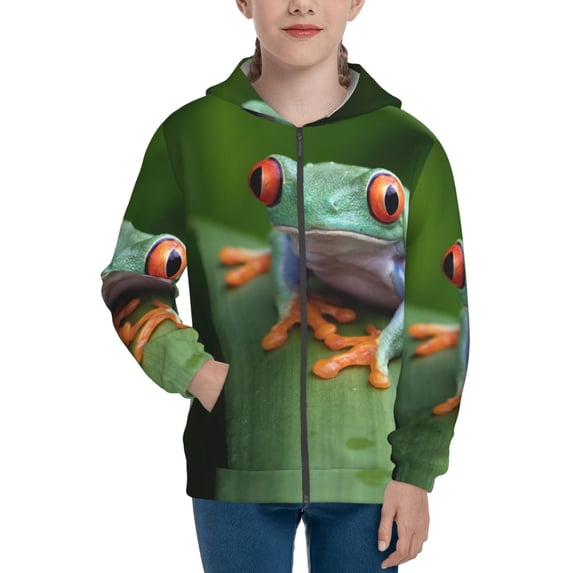 Rocae Red-Eyed Tree Frog for Zip Up Hoodies for Teen Sweatshirt with Hood-Small