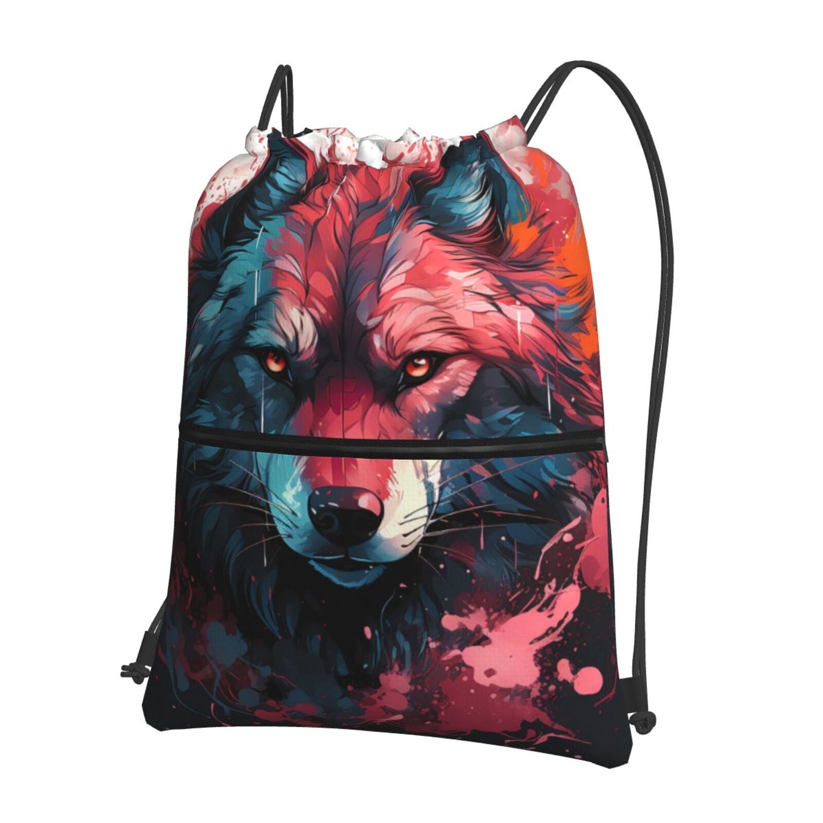 Rocae Red Flame Wolf Head for Drawstring zipper Backpack Gym Backpack ...