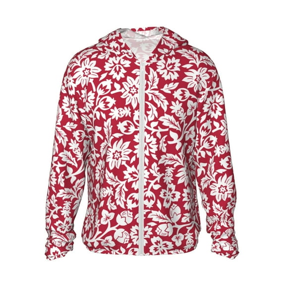 Rocae Red Flowers Print Breathable Sun Protection Hoodie Quick-Dry Lightweight Long Sleeve Hoodie Unisex Running Sports Shirt