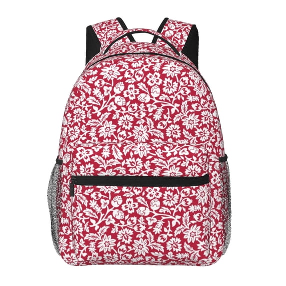Rocae Red Flowers Print Lightweight Casual Backpack Travel Hiking Backpack Carry on Laptop Backpack
