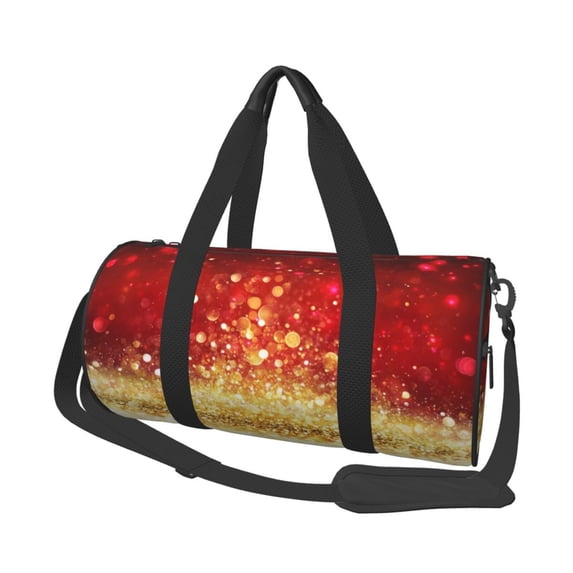 Rocae Red Gold Glitter Print Round Travel Duffel Bag and Fitness Bag, Women's Waterproof Weekend Tote, Men's Travel and Fitness Essentials