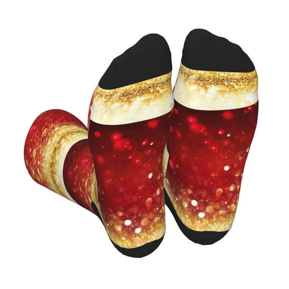 Rocae Red Gold Glitter for Adult Socks Casual Athletic Stretchy Loose Socks for Women Men Non-Slip Middle Tube Socks