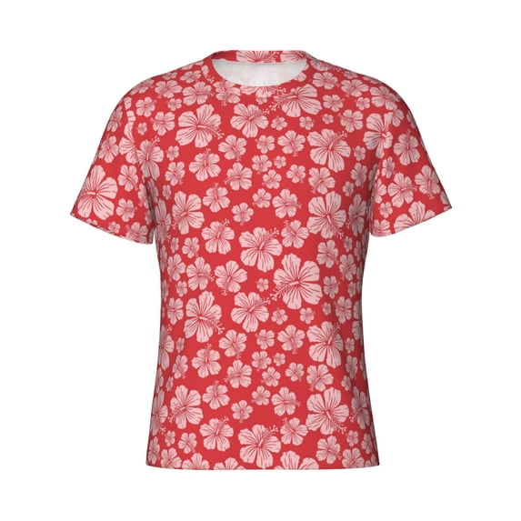 Rocae Red Hibiscus Flower for Men's Moisture-Wicking Crew Tee - T-Shirt for Sports, Outdoor Activities, and Casual WearX-Large