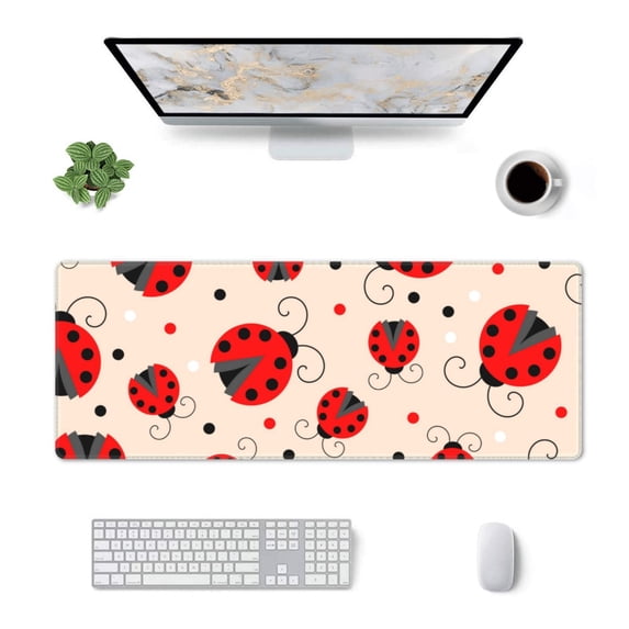 Rocae Red Ladybug for Gaming Mouse Pad, Mouse Pad Large, Office Computer Keyboard Mousepad, Keyboard and Mouse Pad with Stitched Edges,31.5 x 11.8 in