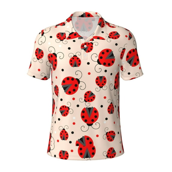 Rocae Red Ladybug for Men's Short Sleeve Polo Shirt, Quick Drying Performance Moisture Wicking Sports Men's Golf Shirt X-Large