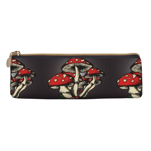 Rocae Red Mushrooms for Leather Pencil Case - Zippered Pen Case Stationery Bag Zipper Pouch Pencil Holder For Men Women Businessmen And Artists