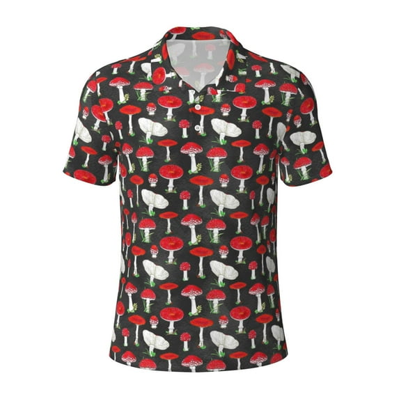 Rocae Red Mushrooms for Men's Short Sleeve Polo Shirt, Quick Drying Performance Moisture Wicking Sports Men's Golf Shirt Large