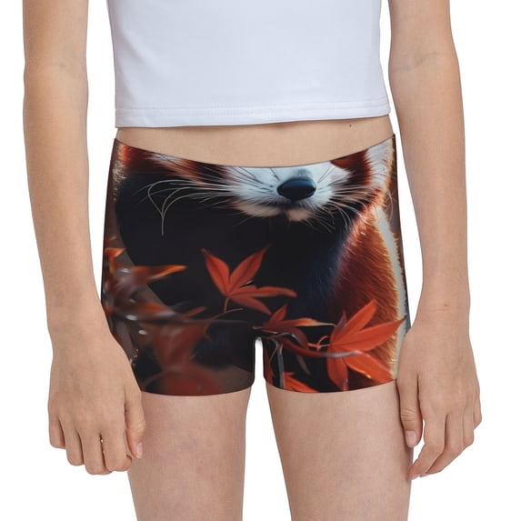 Rocae Red Panda Autumn Branches for Girls' Cotton Boxer Briefs, Soft Mid-rise Panties-X-Small