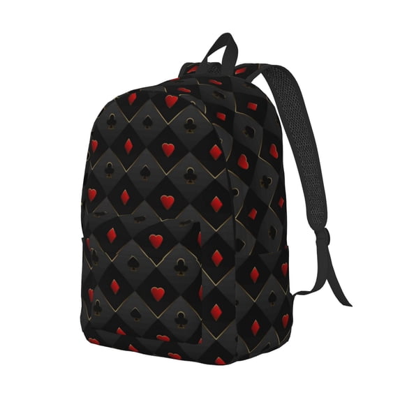 Rocae Red Poker for Durable Canvas Backpack Leisure Large Bag Travel Rucksack Multi-function Backpack Medium